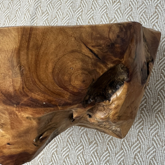 Burl Wood Hand Carved Bowl Rustic Natural Art Stamped CON2 Brown Approx 10" x 7" - Picture 13 of 13